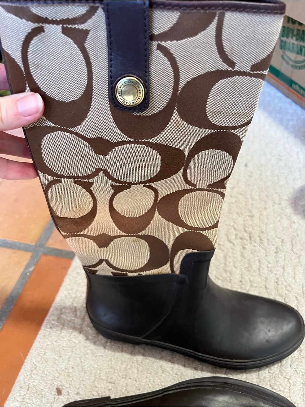 Coach Brown Signature Logo Kids Rain Boots